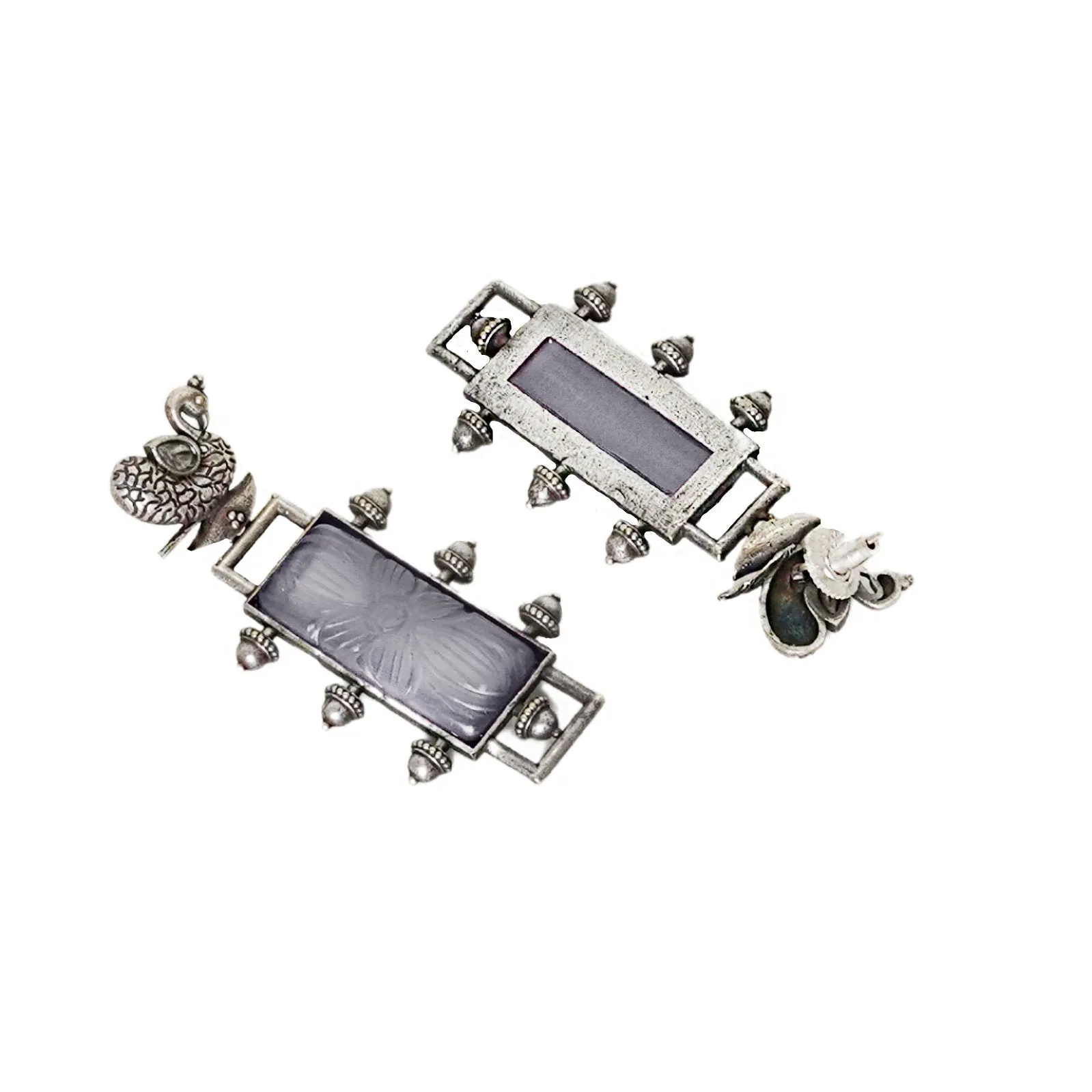 Teejh Samaira Silver Oxidised Grey Stone Earrings