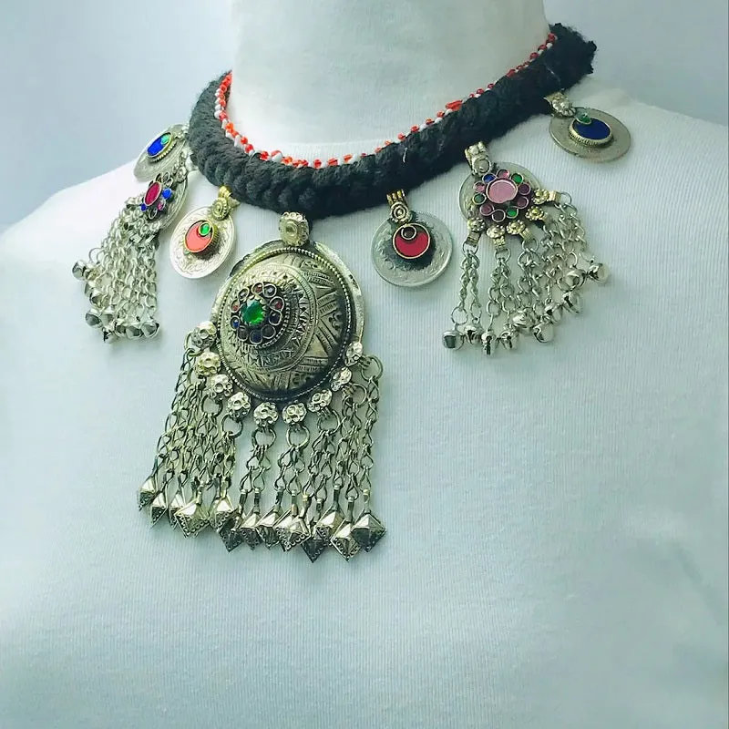 Tribal Handmade With Dangling Tassels and Bells Choker