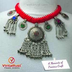 Tribal Handmade With Dangling Tassels and Bells Choker