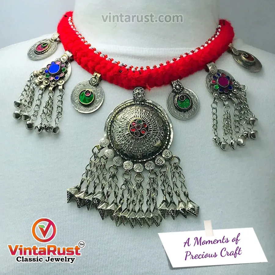 Tribal Handmade With Dangling Tassels and Bells Choker