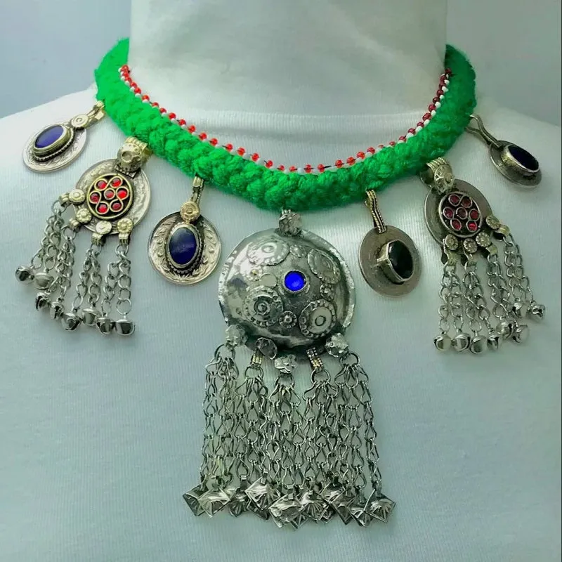 Tribal Handmade With Dangling Tassels and Bells Choker