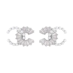 Yellow Chimes Earrings for Women and Girls Crystal Studs | Silver Tone Dual Half Circle Designed Stud Earrings | Birthday Gift for girls and women Anniversary Gift for Wife