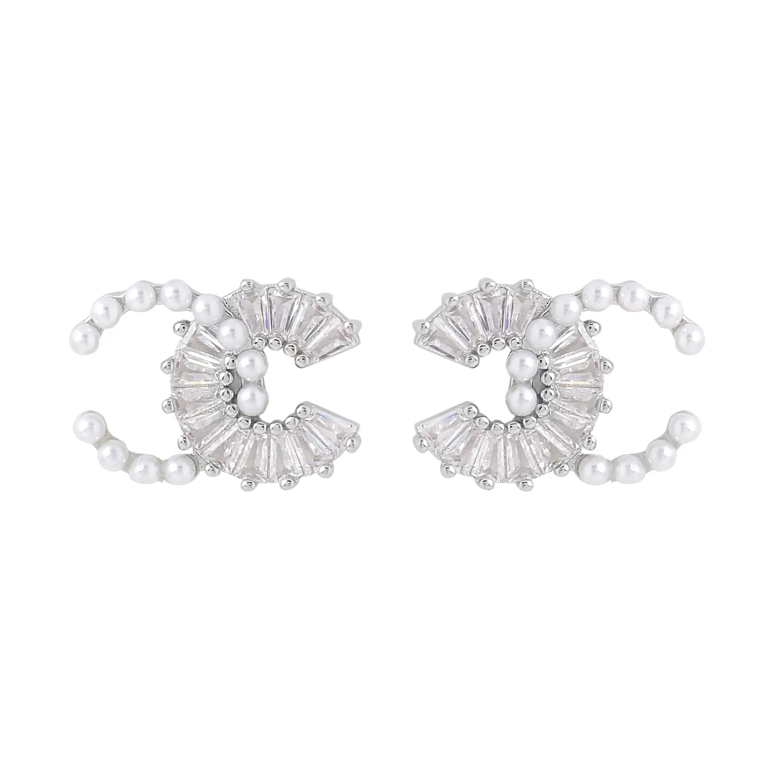 Yellow Chimes Earrings for Women and Girls Crystal Studs | Silver Tone Dual Half Circle Designed Stud Earrings | Birthday Gift for girls and women Anniversary Gift for Wife