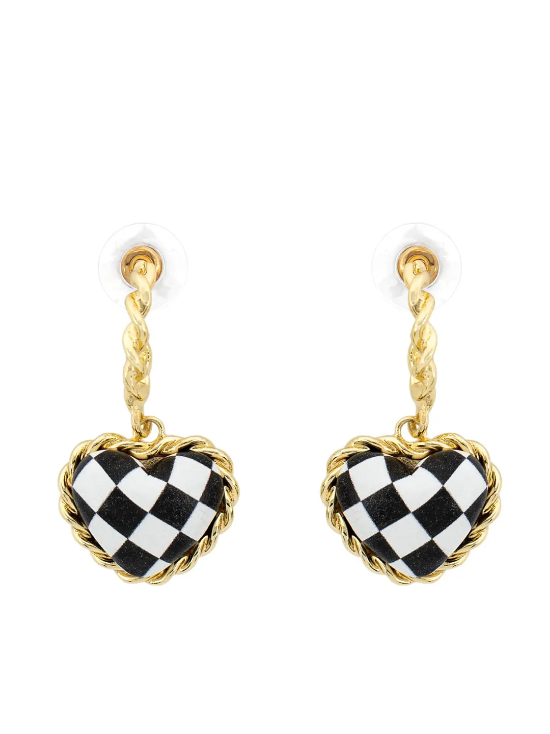 Yellow Chimes Earrings for Women and Girls Drop Earrings for Girls | Gold Toned Black & White Heart Designed Drop Earrings | Birthday Gift for girls and women Anniversary Gift for Wife