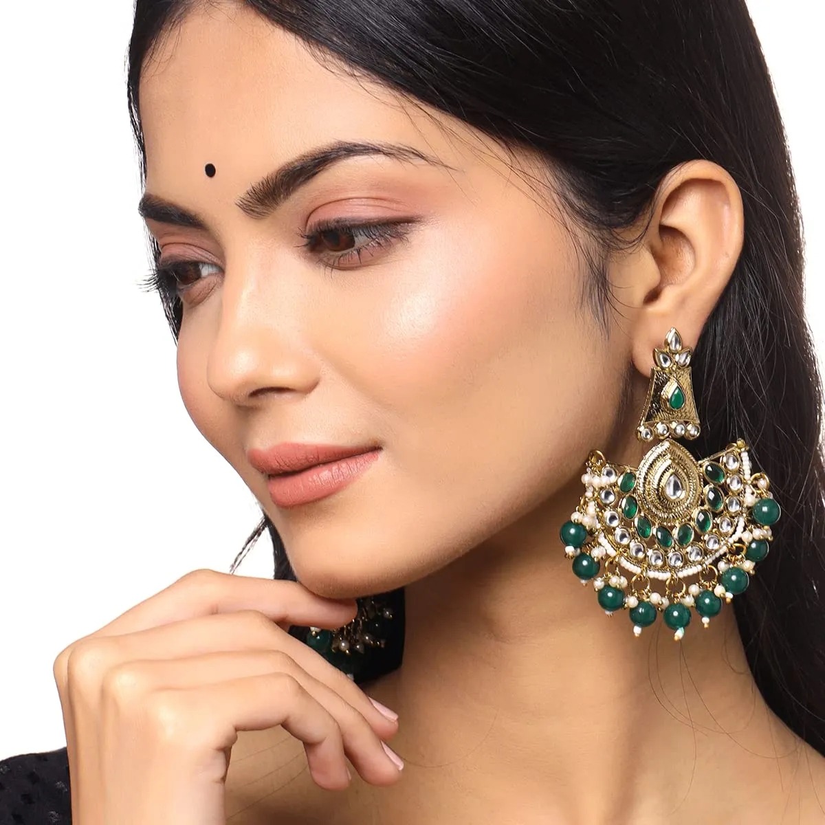 Yellow Chimes Earrings for Women and Girls Traditional Kundan Studded Chandbali | Gold Plated | Kundan Stone Chandbali Earrings | Birthday Gift for girls and women Anniversary Gift for Wife