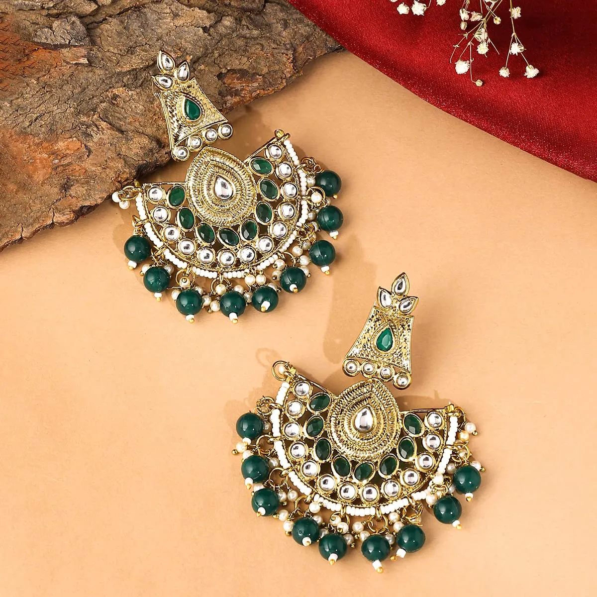 Yellow Chimes Earrings for Women and Girls Traditional Kundan Studded Chandbali | Gold Plated | Kundan Stone Chandbali Earrings | Birthday Gift for girls and women Anniversary Gift for Wife